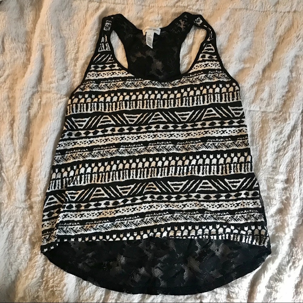 AMBIANCE APPAREL Tribal Tank Top w/ Floral Lace